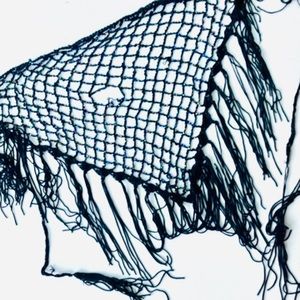 Crochet Mini Scarf Black Beaded Fringe